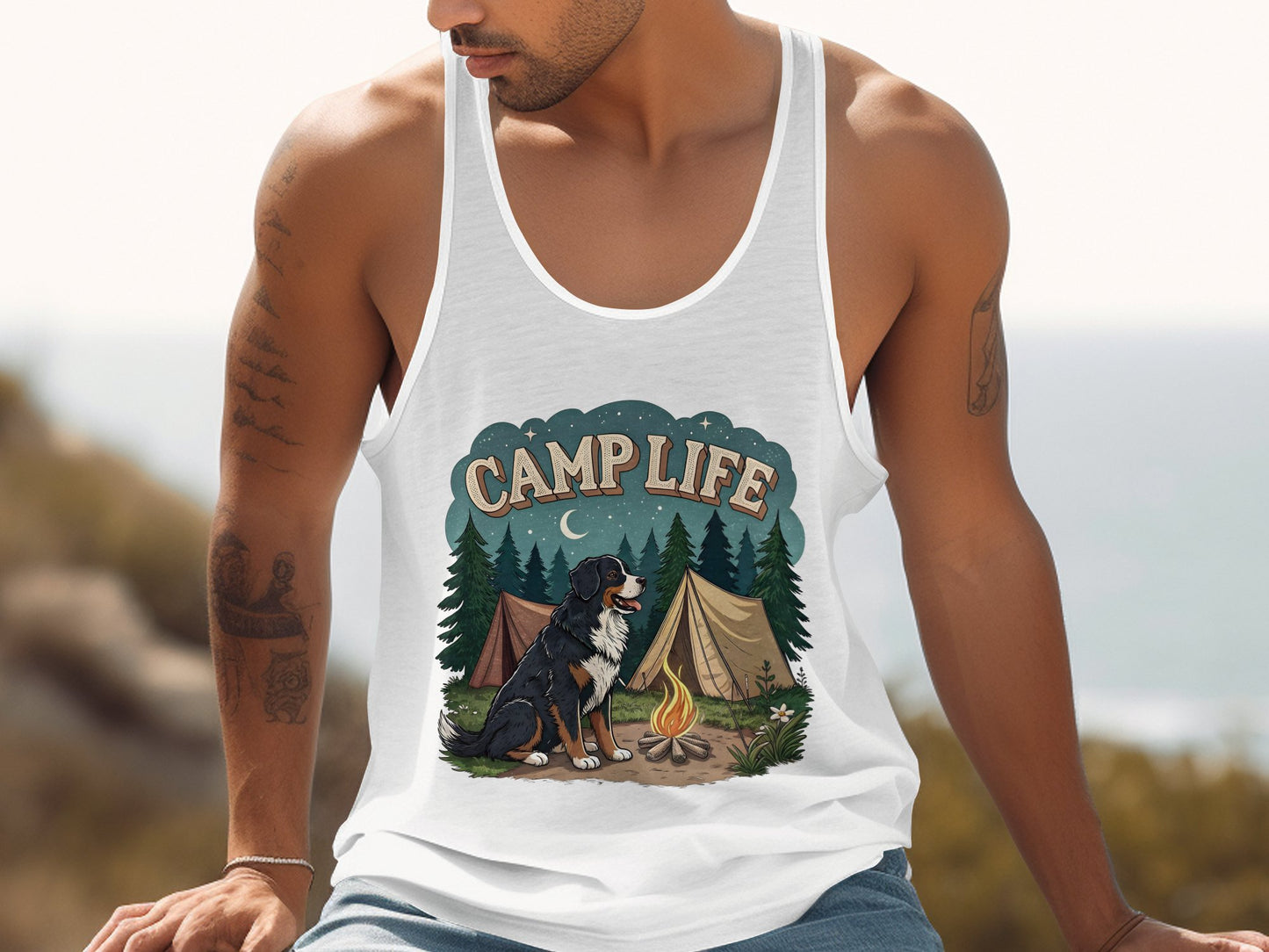 Camp Life Dog and Tent Graphic Tank Top product type