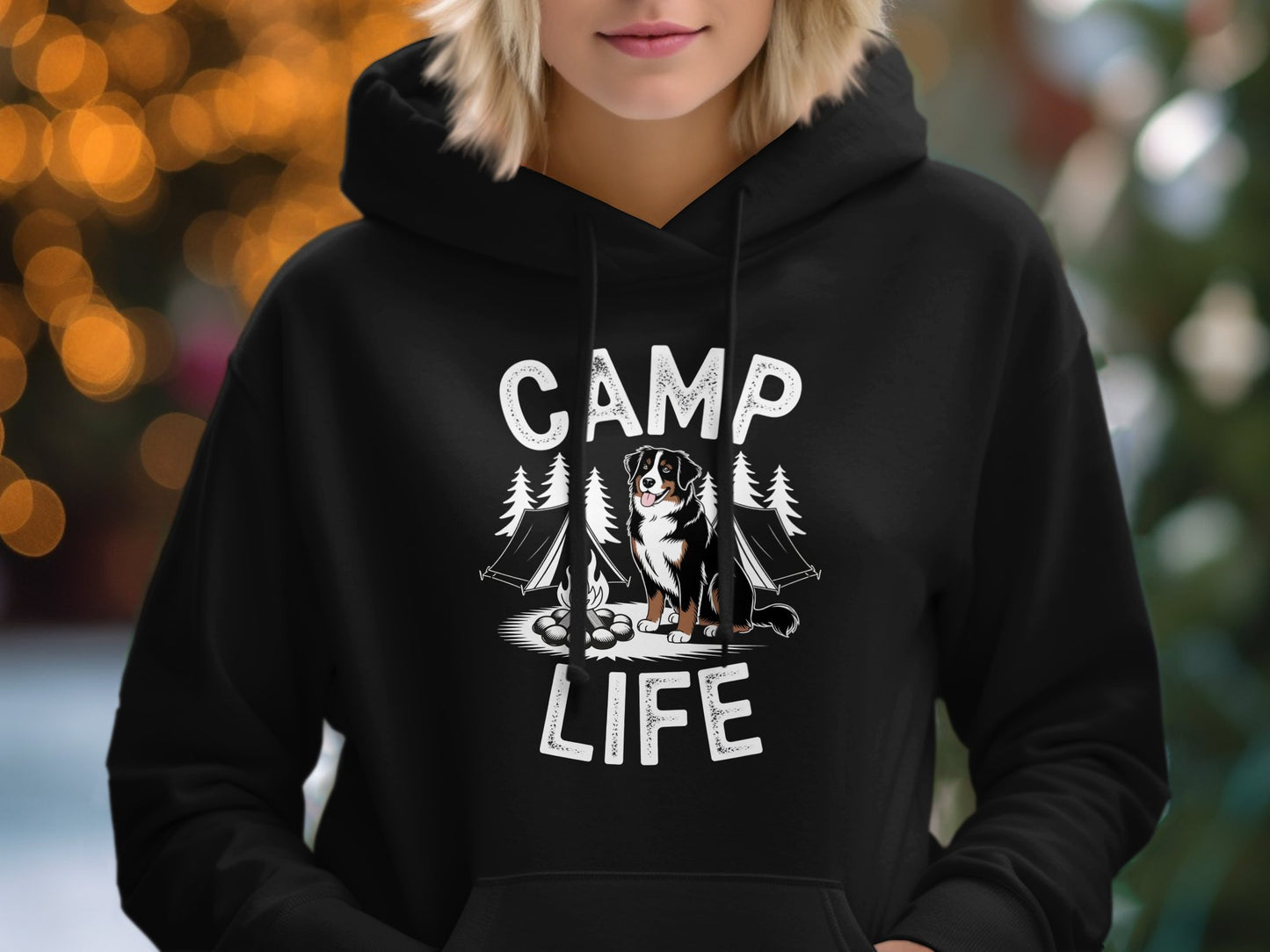 Camp Life Hoodie with Dog and Trees Graphic product