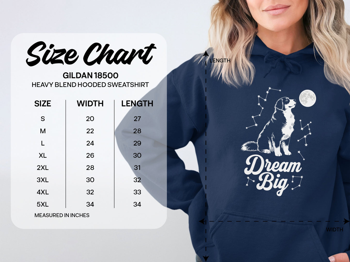 Dream Big Dog with Moon Heavy Hooded Sweatshirt product type