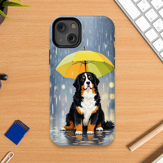 Cute Dog Holding Umbrella in Rain iPhone Case product