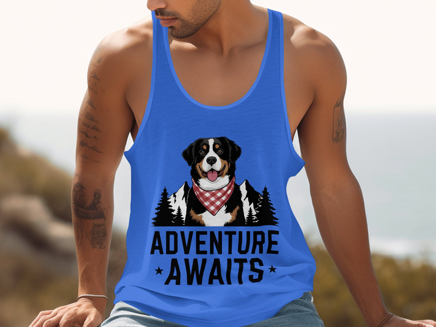 Adventure Awaits Dog Design Blue Tank Top product type