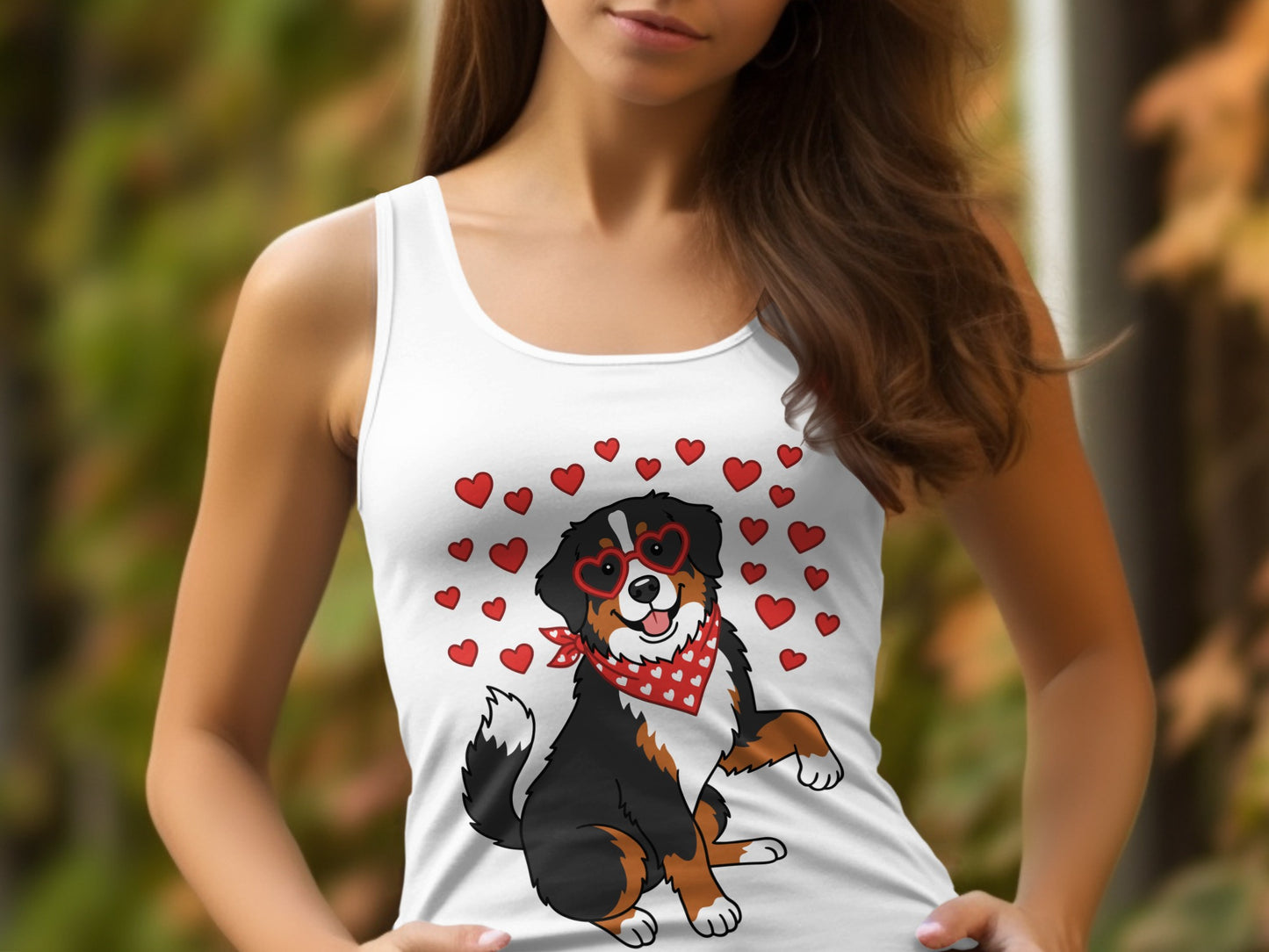 Cute Dog with Heart Sunglasses and Hearts Tank Top