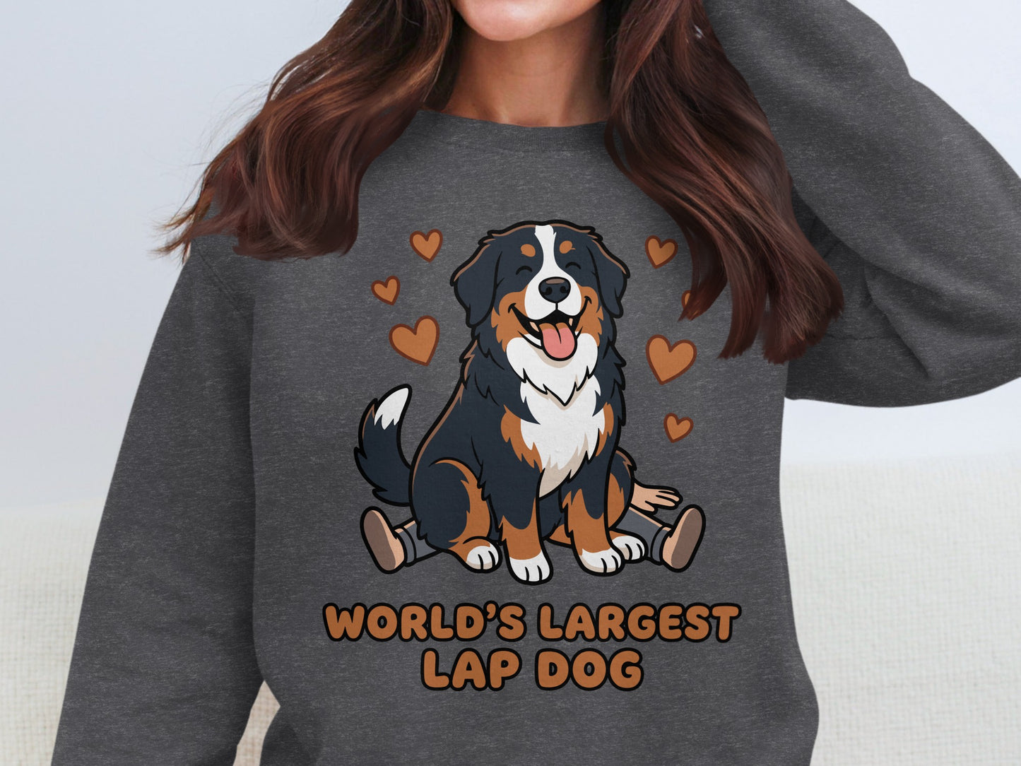 Bernese Mountain Dog graphic with text "WORLD'S LARGEST LAP DOG".