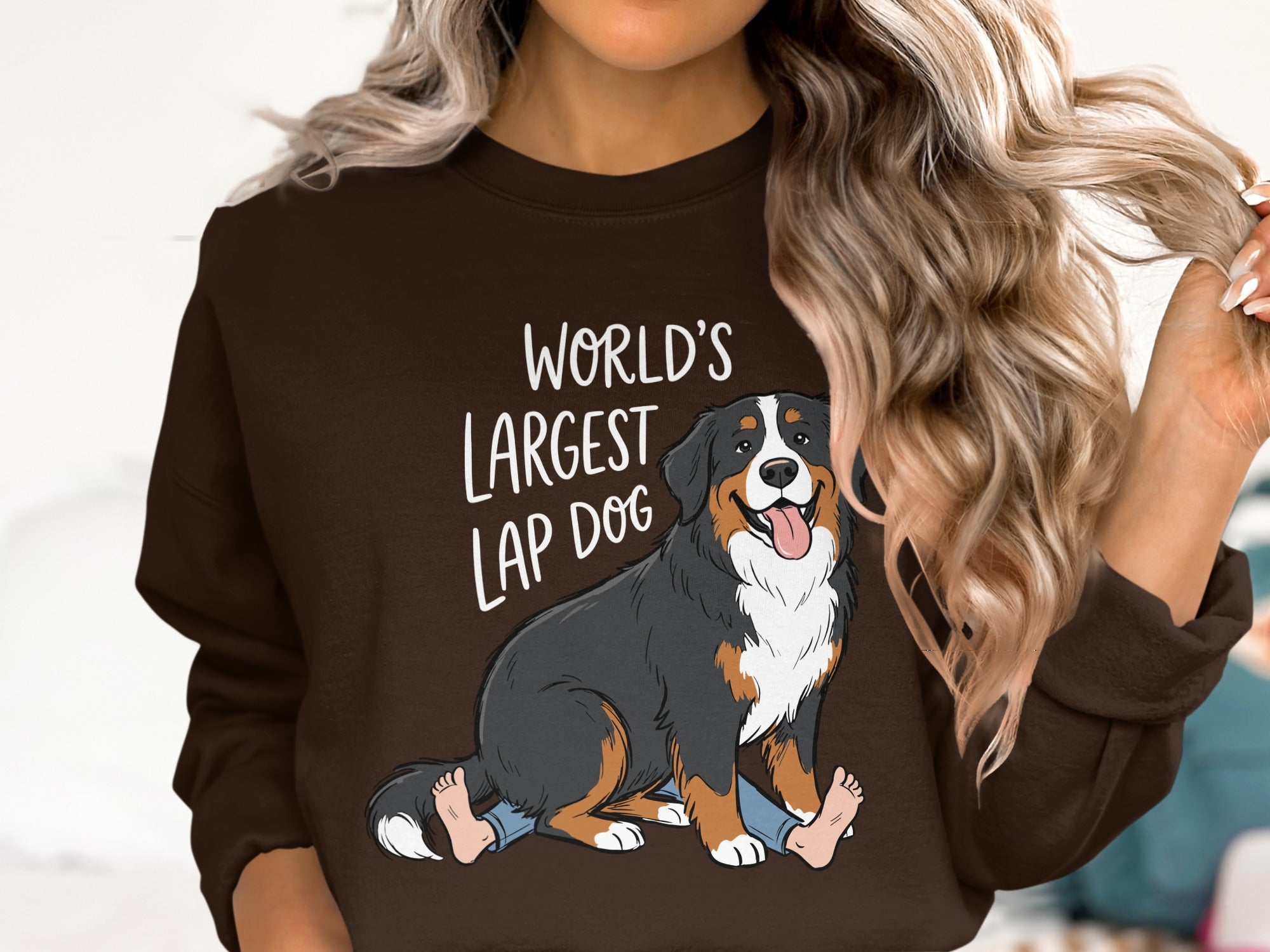 Bernese Mountain Dog graphic with text "WORLD'S LARGEST LAP DOG".