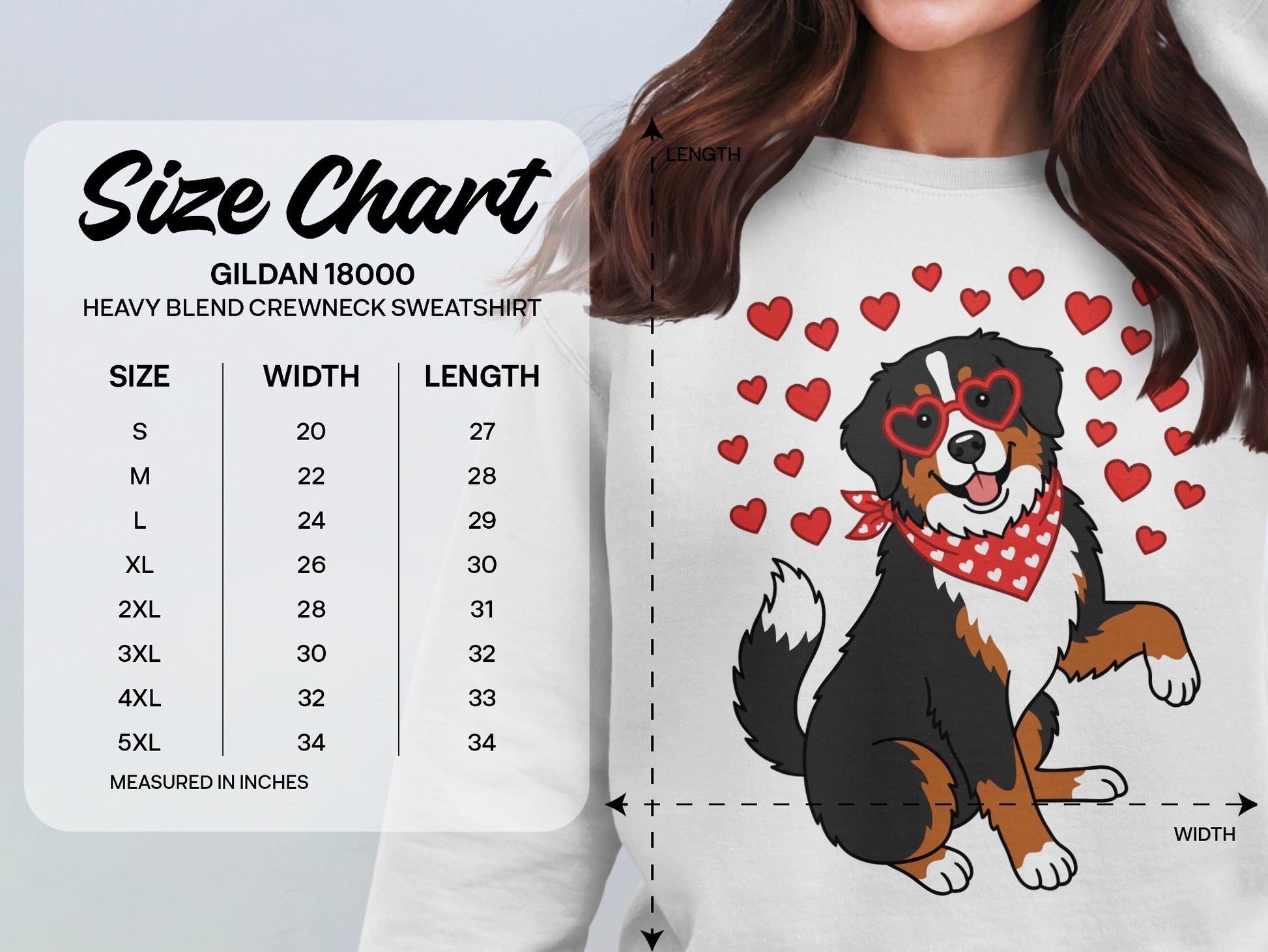 Heart Print Dog Design Gildan 18000 Crewneck Sweatshirt