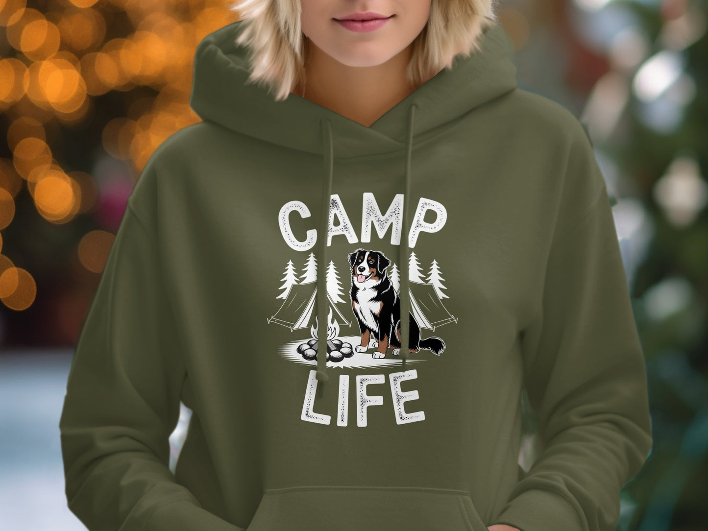 Camp Life Hoodie with Dog and Tents Graphic product type