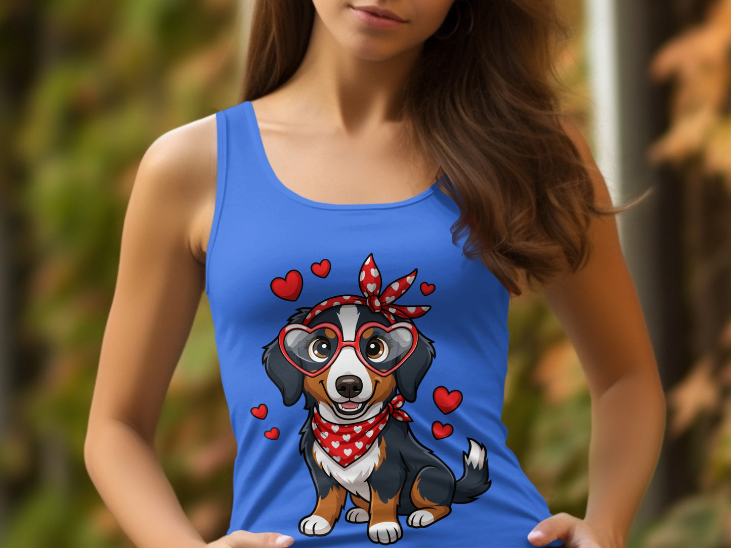 Cute Dog Wearing Heart Glasses Women's Tank Top