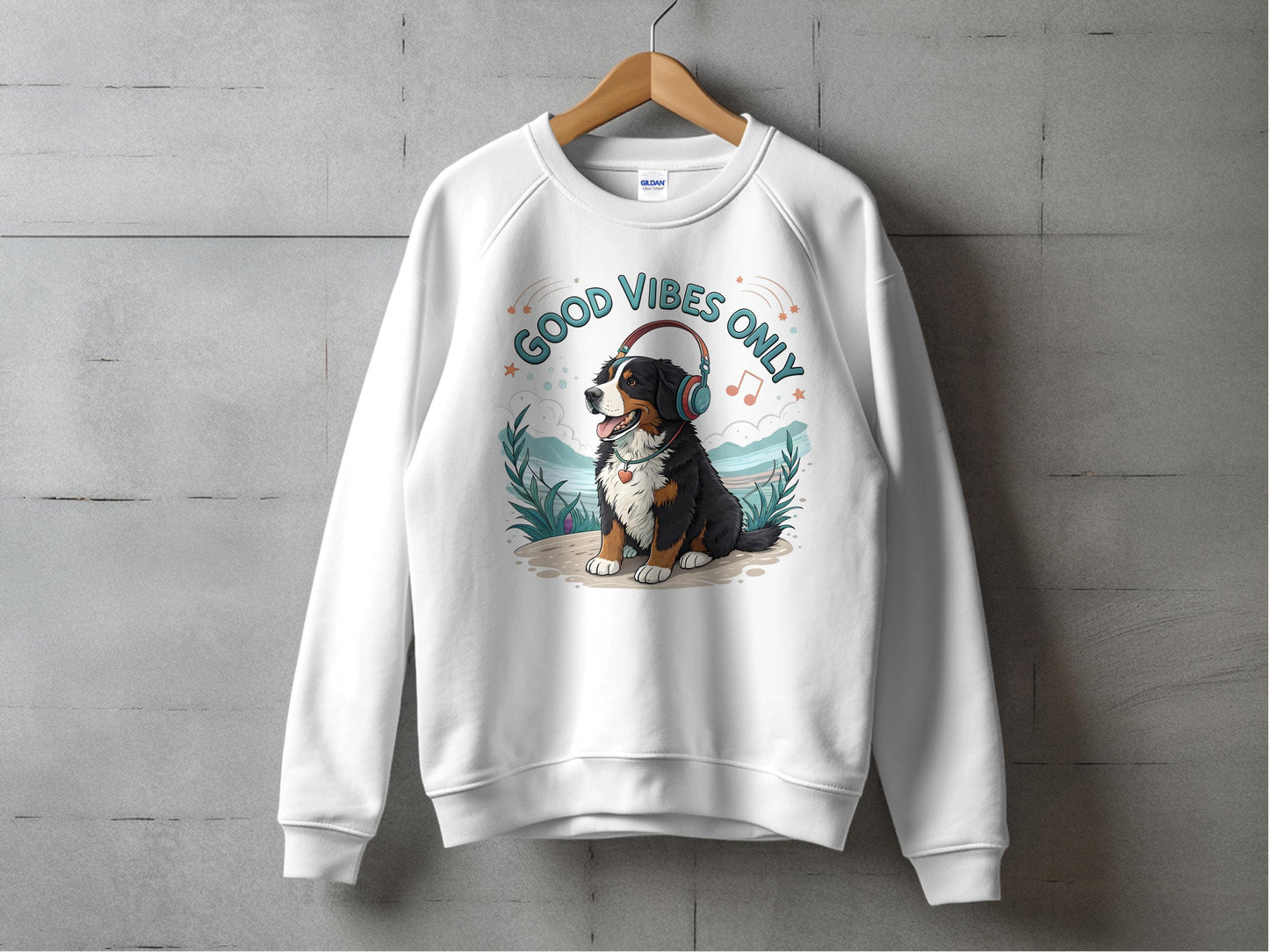 Good Vibes Only Dog with Headphones Design Sweatshirt Product