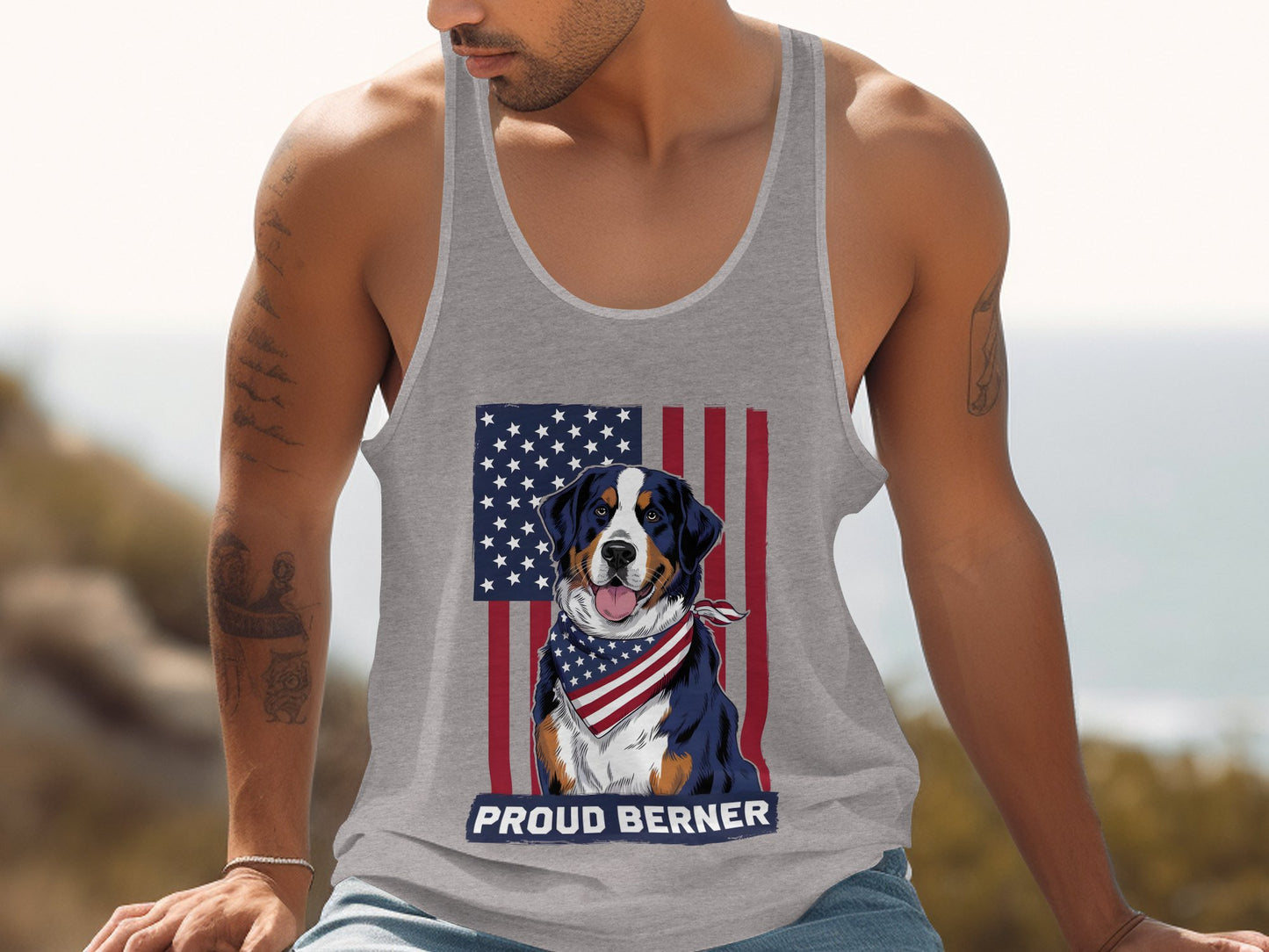 Proud Berner American Flag Graphic Tank Top product