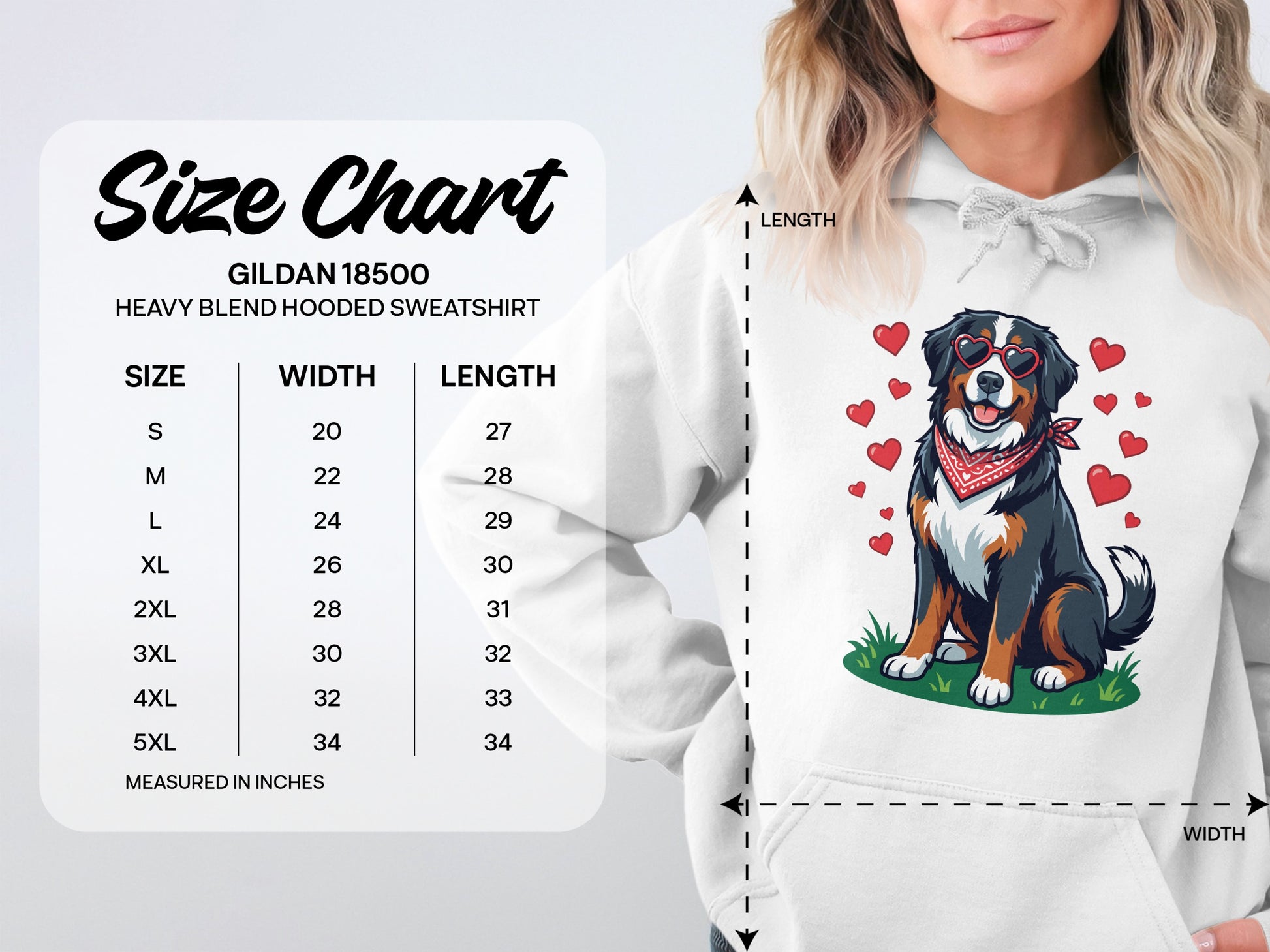 Cute Dog with Hearts Hoodie Sweatshirt Gildan 18500