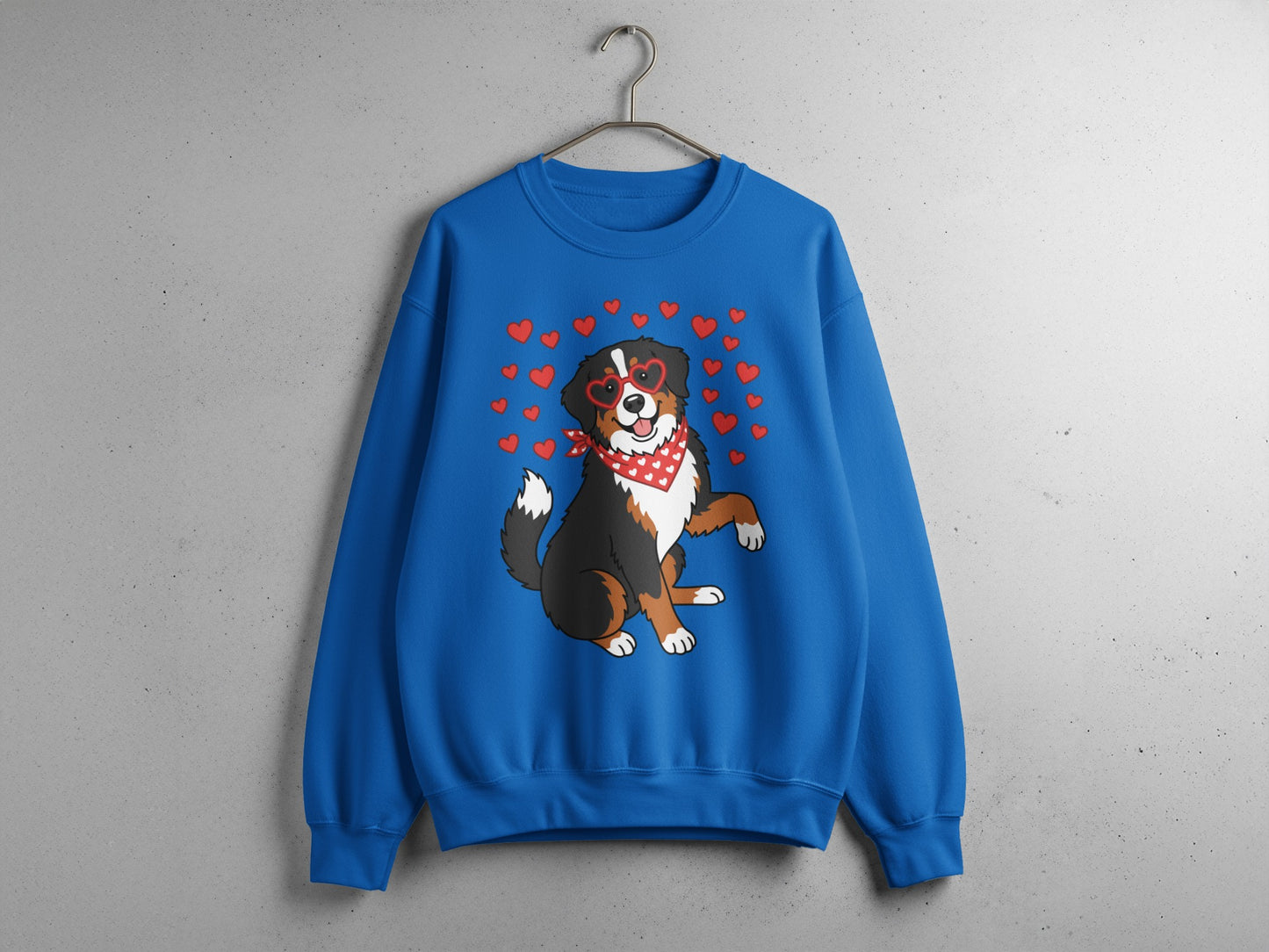 Cute Cartoon Dog with Hearts Blue Pullover Sweatshirt