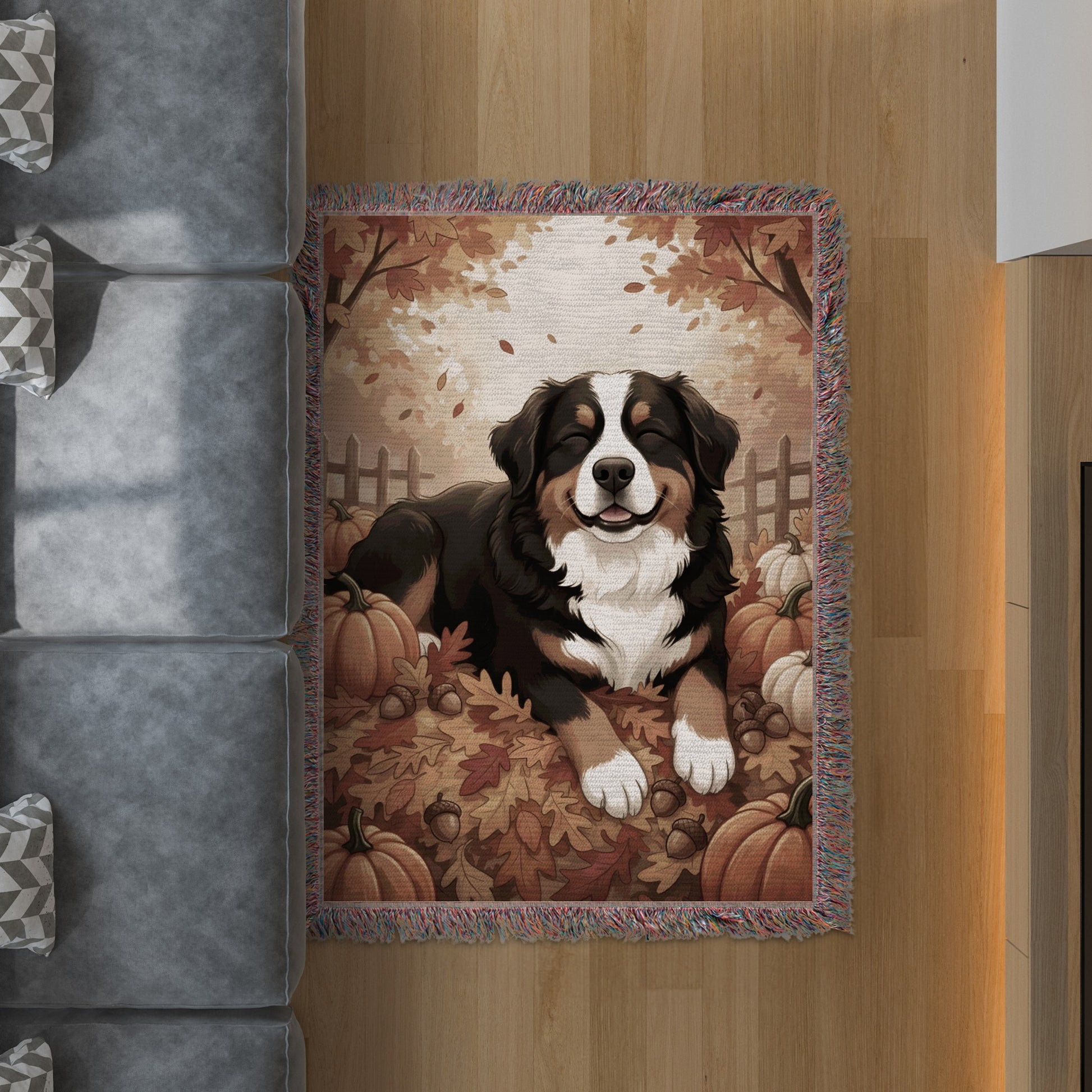 Cozy Autumn Day Bernese Mountain Dog Blanket
