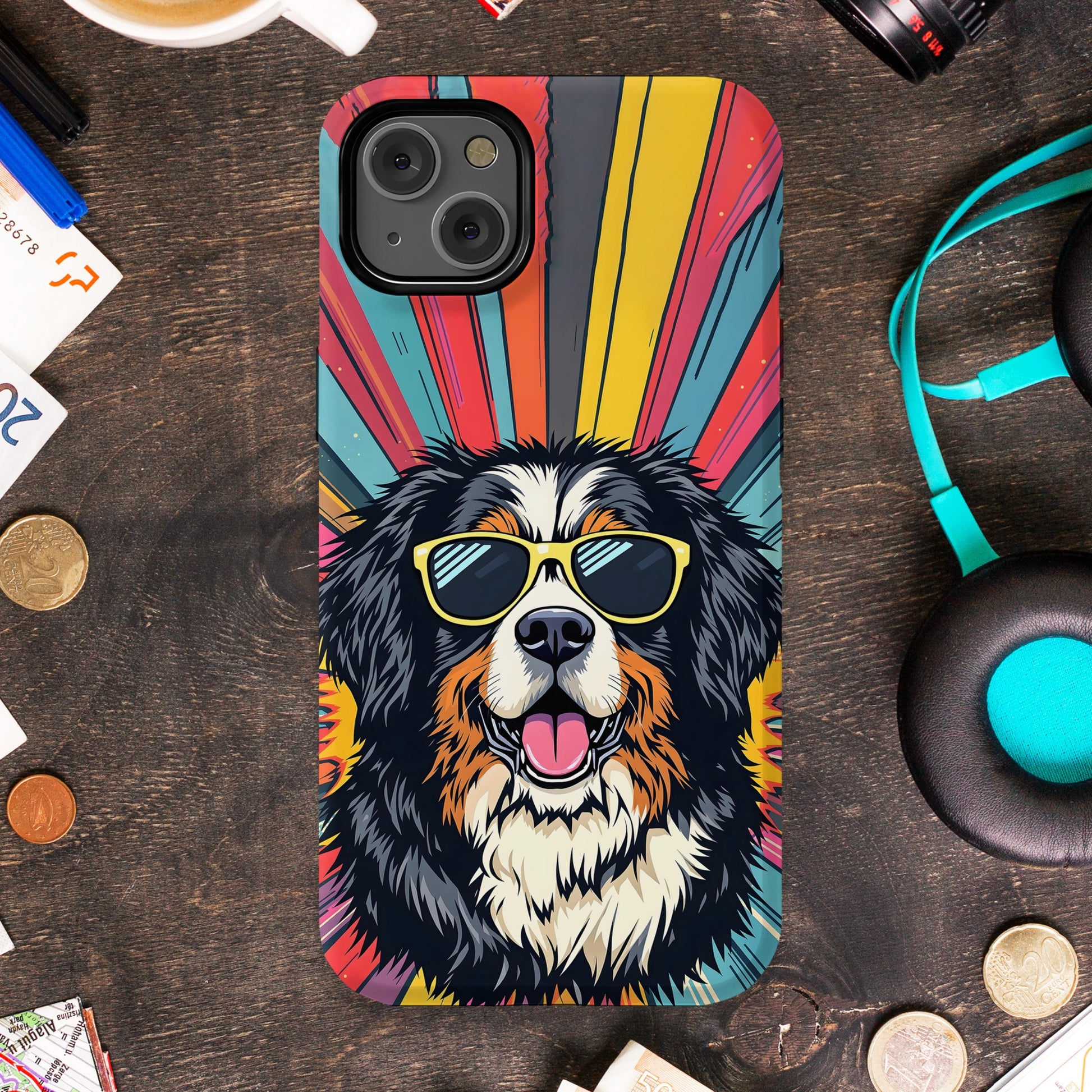 Colorful Stylish Dog with Sunglasses Phone Case product