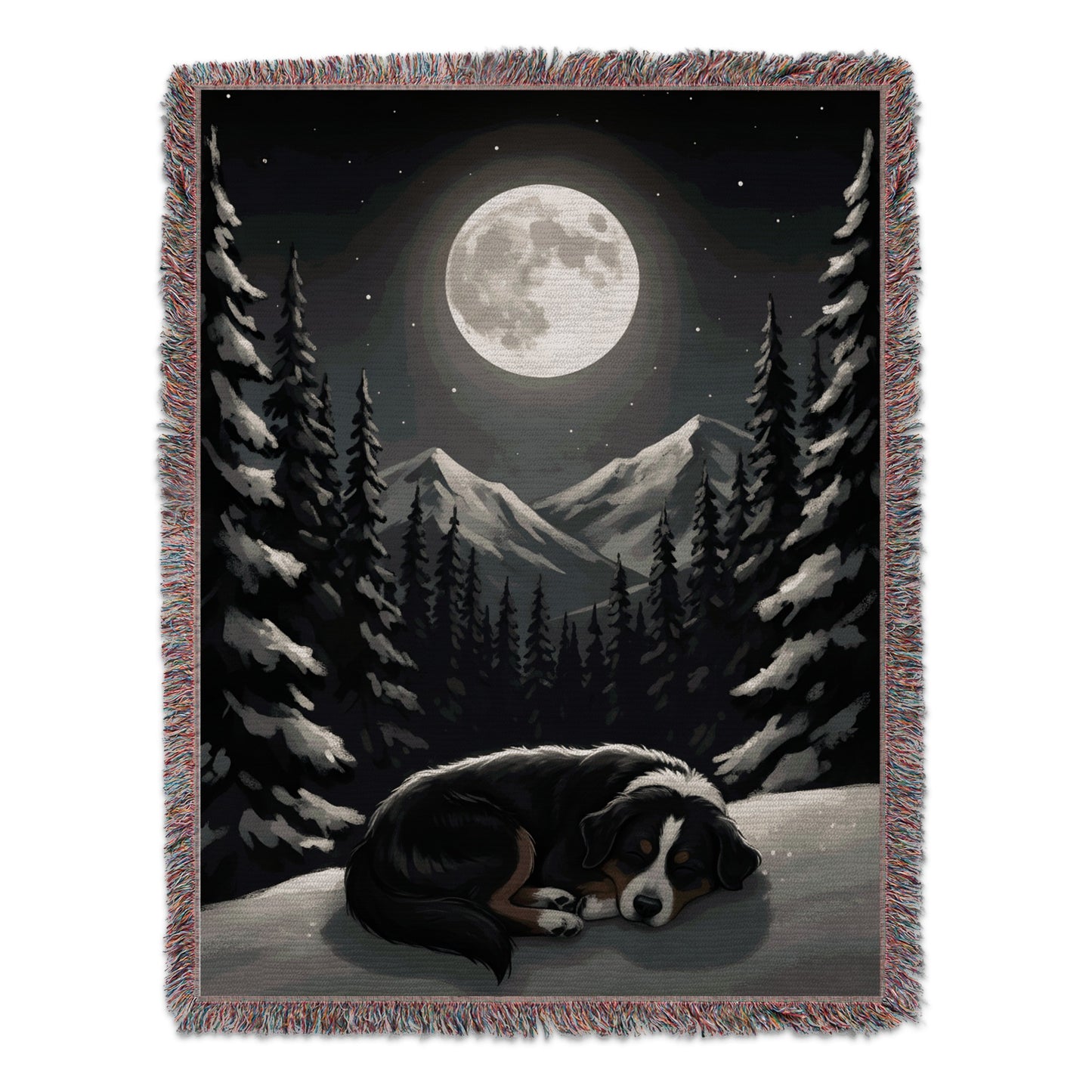 Cozy Winter Night Moonlit Forest Dog Blanket