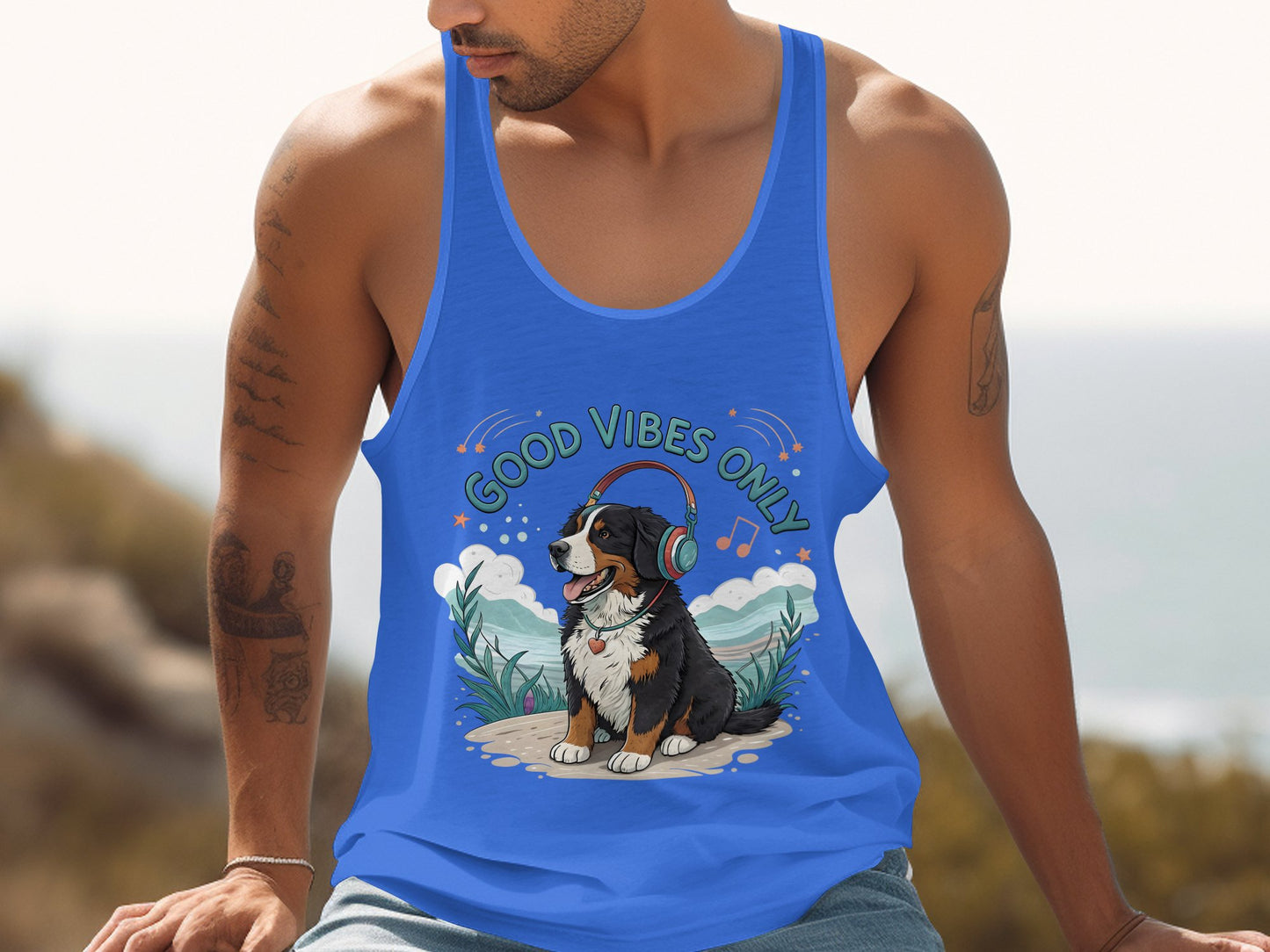 Good Vibes Only Cute Dog Graphic Tank Top product