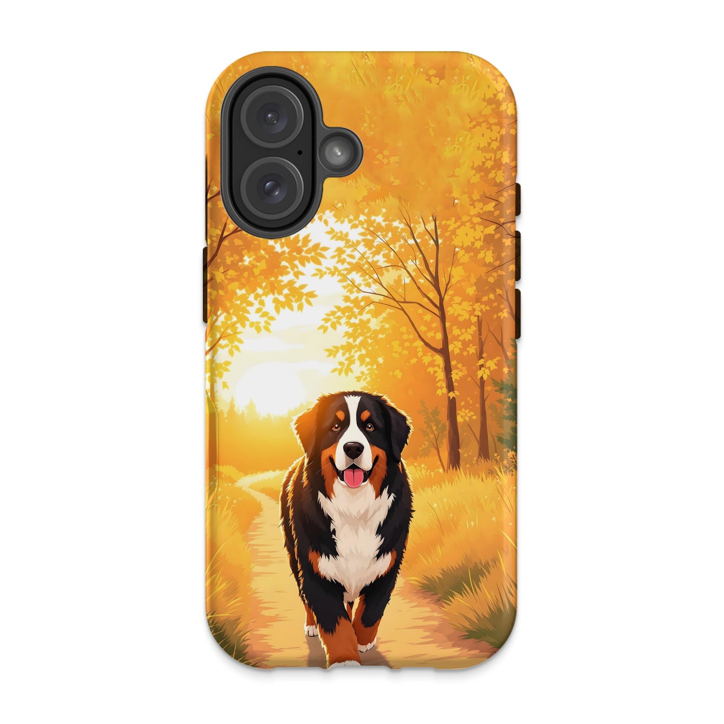 Autumn Path Scene with Bernese Mountain Phone Case product