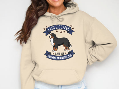 Bernese Mountain Dog graphic with "I Love Coffee And My Bernese Mountain Dog" text.