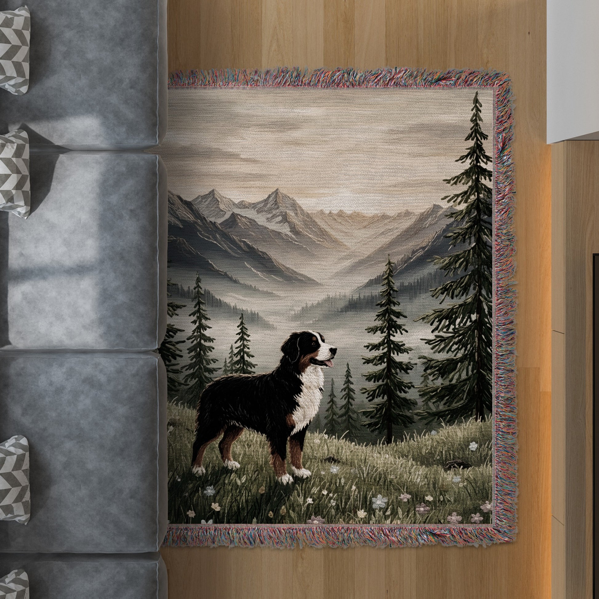 Scenic Mountain View With Dog Area Rug