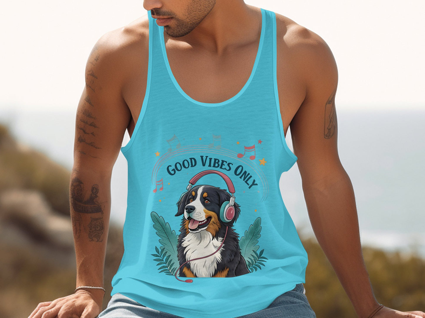 Good Vibes Only Headphones Dog Tank Top product type