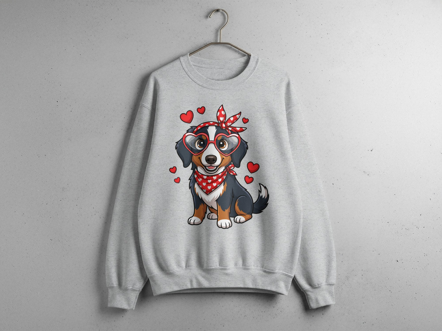 Cute Dog with Hearts and Bandana Print Sweatshirt