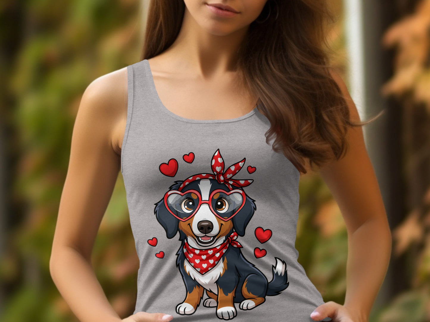 Cute Dog with Heart Glasses and Bandana Tank Top