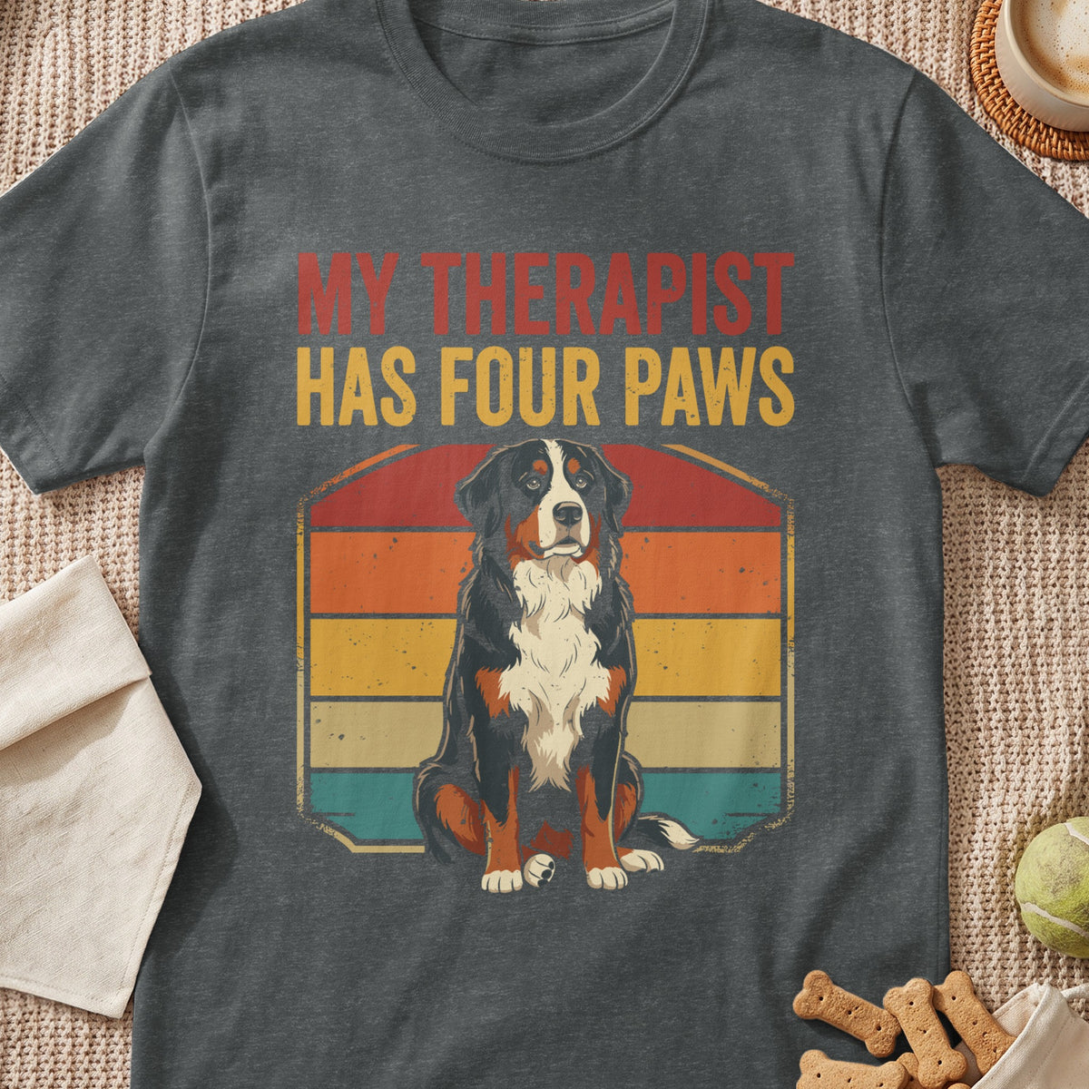 Bernese Mountain Dog graphic with text "My Therapist Has Four Paws"
