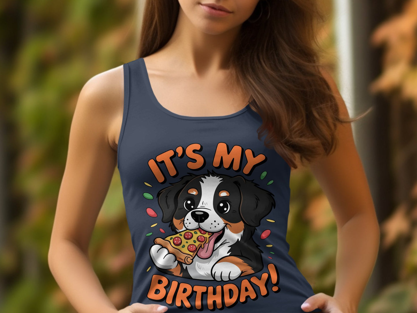 Cute Dog Eating Pizza It's My Birthday Tank product type