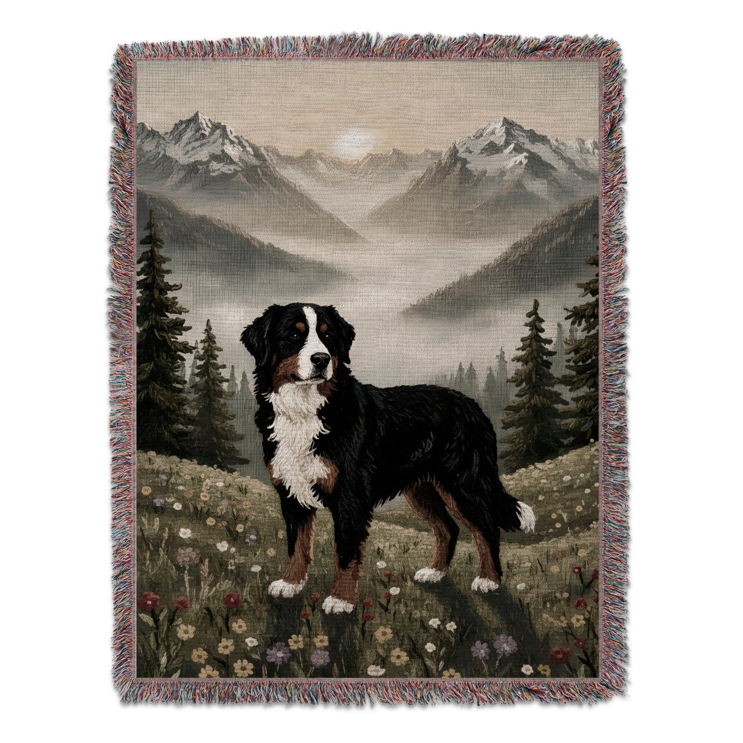 Beautiful Nature Mountain with Dog Design Blanket