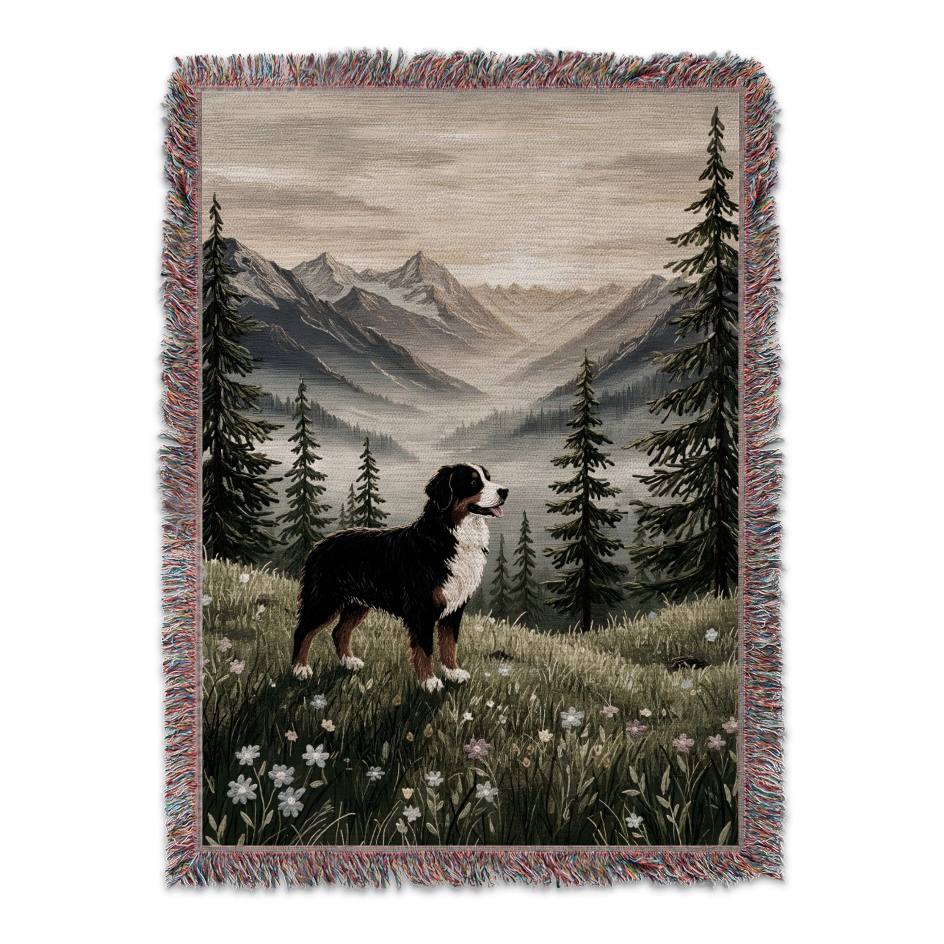 Majestic Mountain Landscape with Dog Blanket