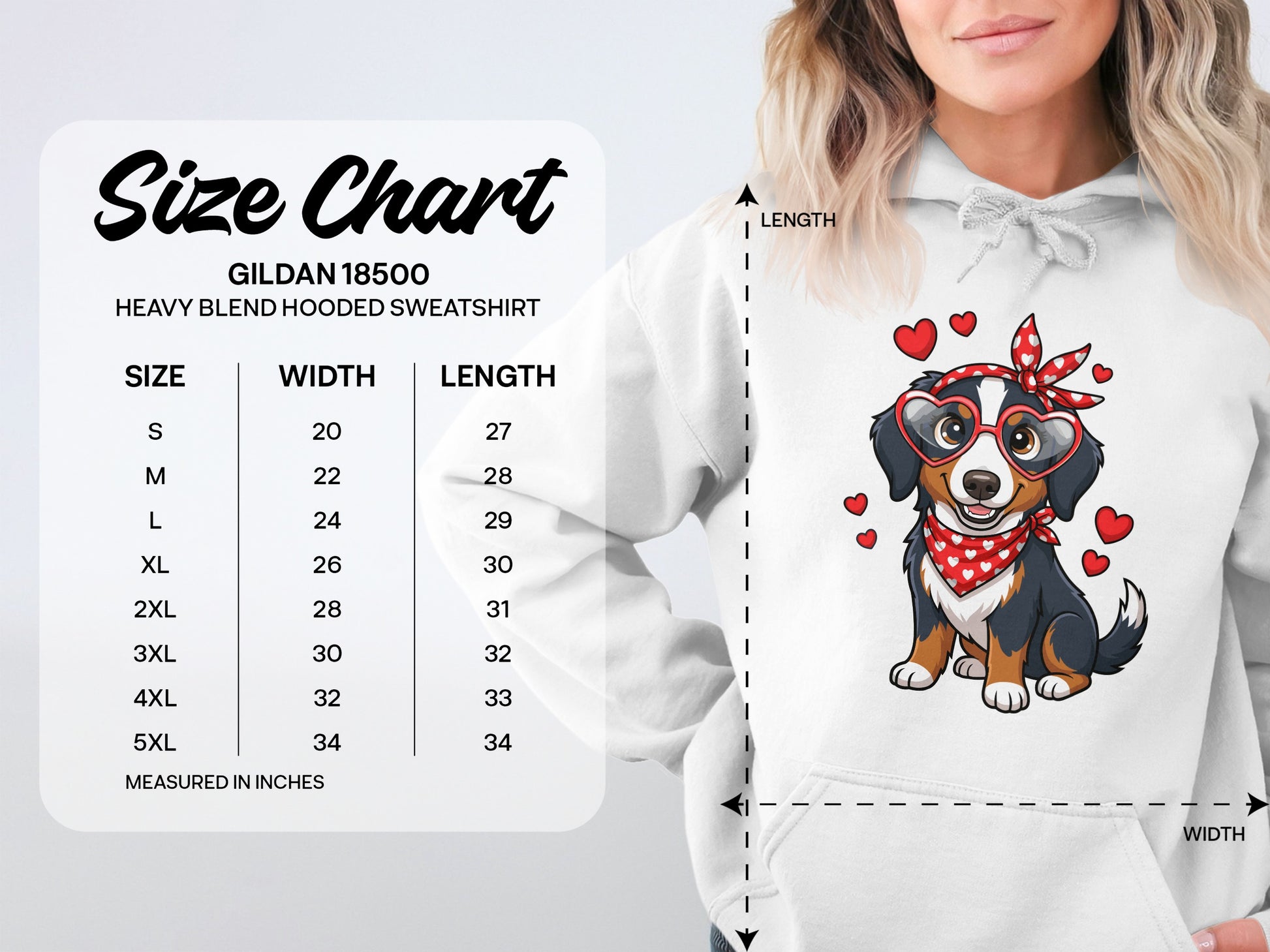 Cute Dog in Heart Glasses Hooded Sweatshirt