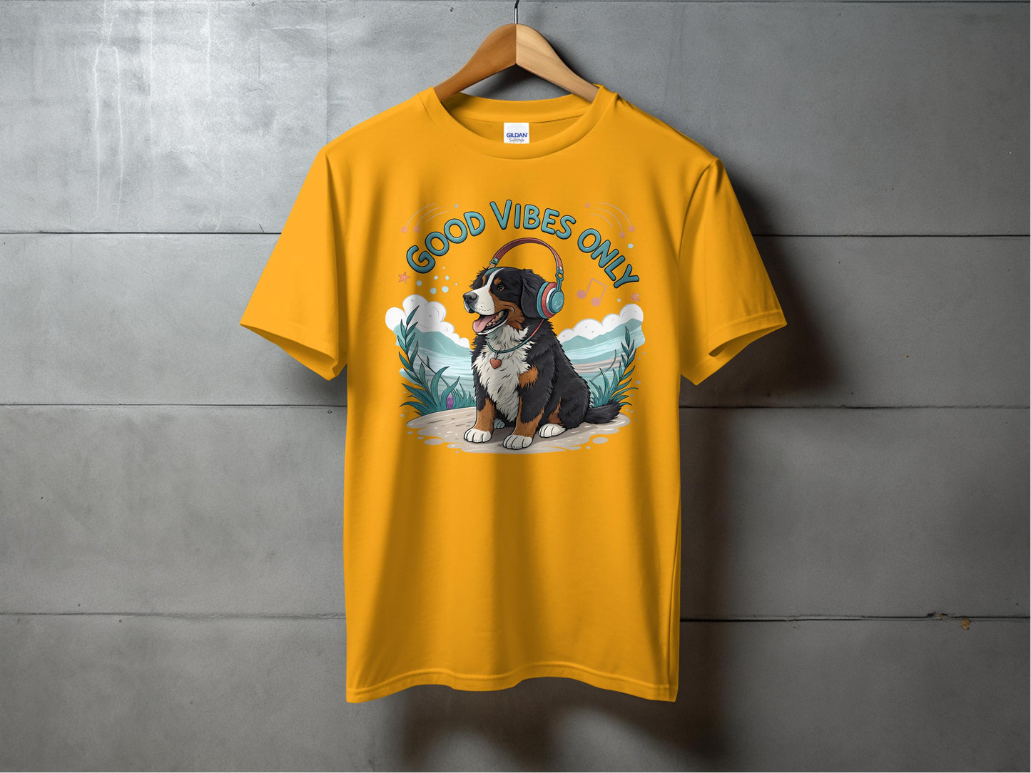 Good Vibes Only Dog with Headphones T-Shirt product type
