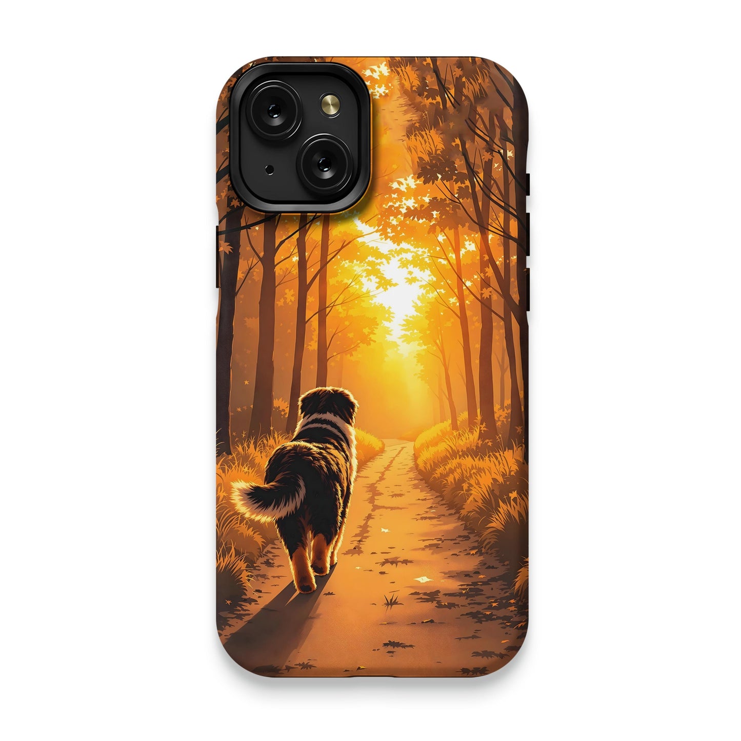 Sunset Forest Walk with Dog Printed Phone Case product