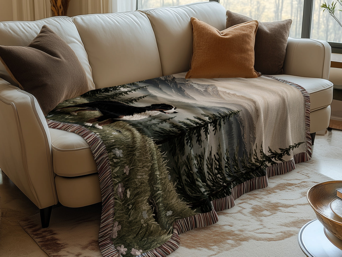 Bernese Mountain Dog Flower Field Blankets