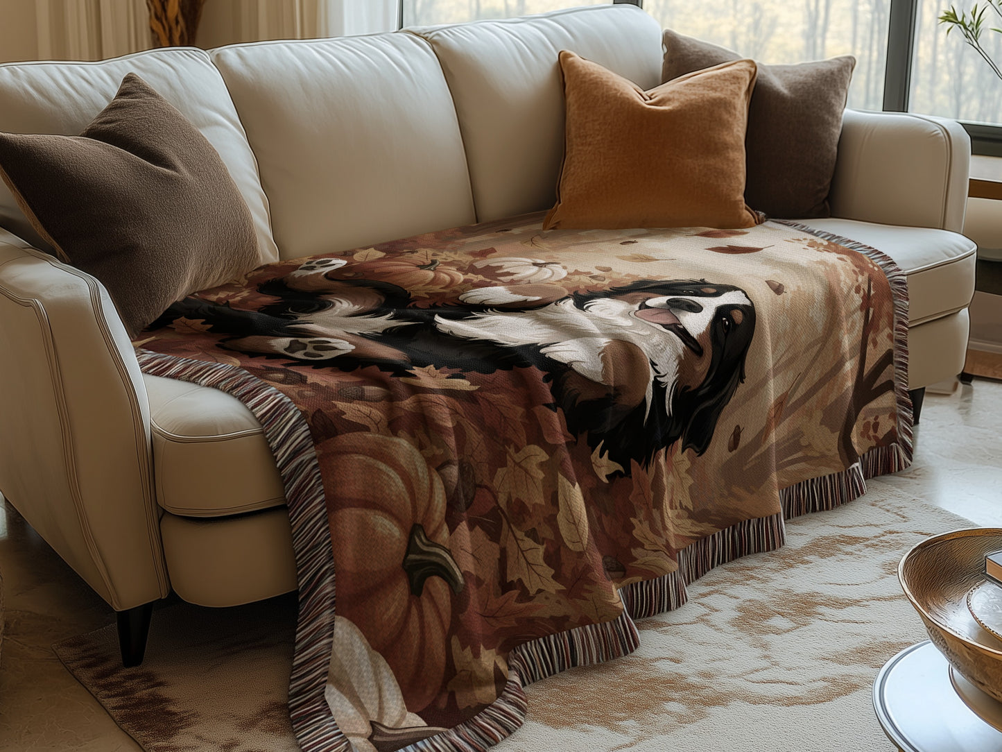 Bernese Mountain Dog with Pumpkins Blankets