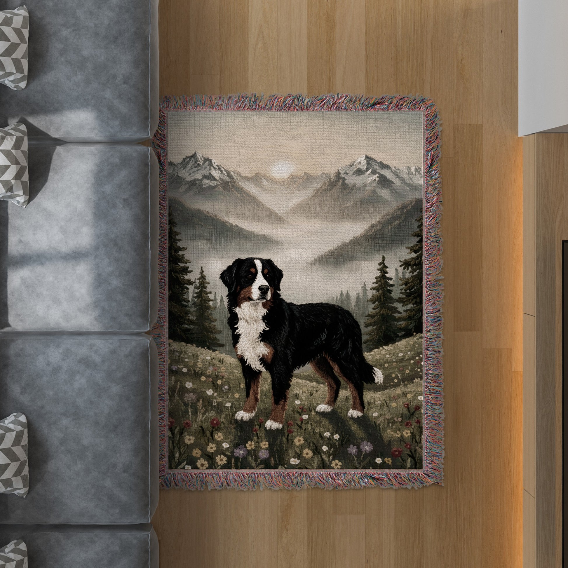 Mountain Scenic Bernese Mountain Dog Art Rug