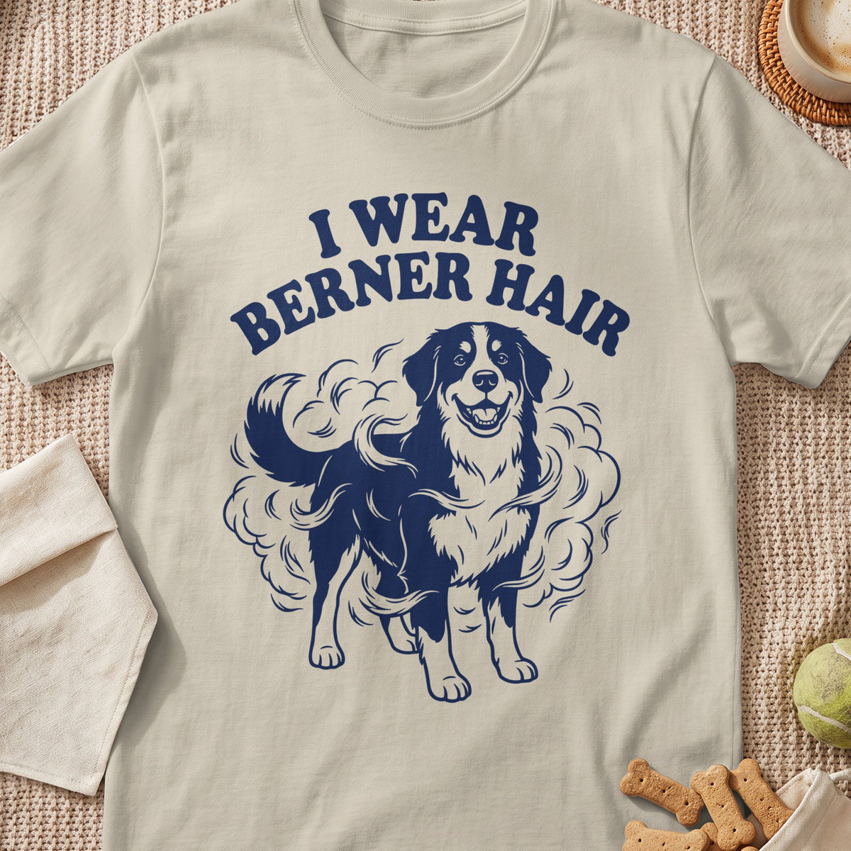 Bernese Mountain Dog graphic with text "I WEAR BERNER HAIR".