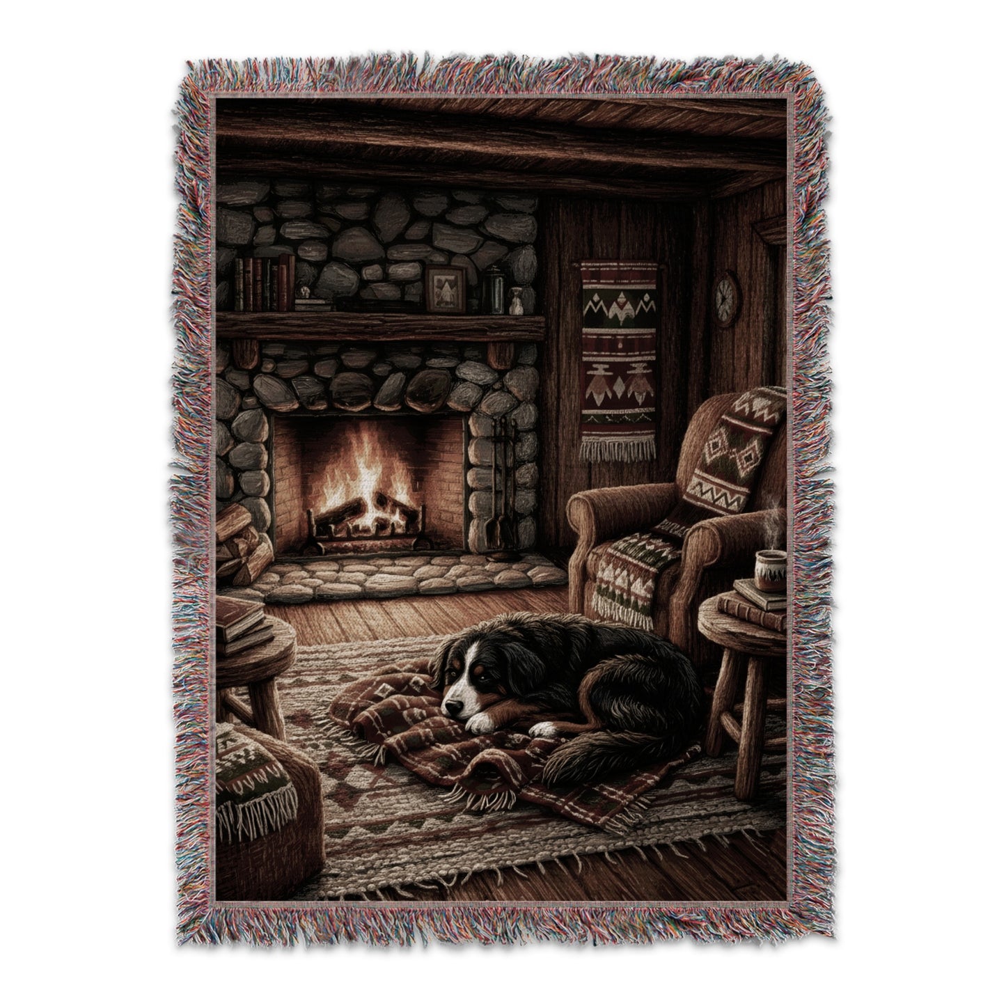 Cozy Rustic Cabin with Dog Throw Blanket Product