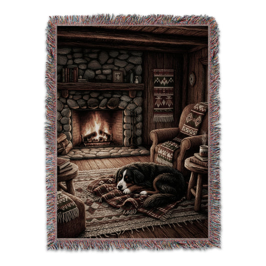 Cozy Rustic Cabin with Dog Throw Blanket Product