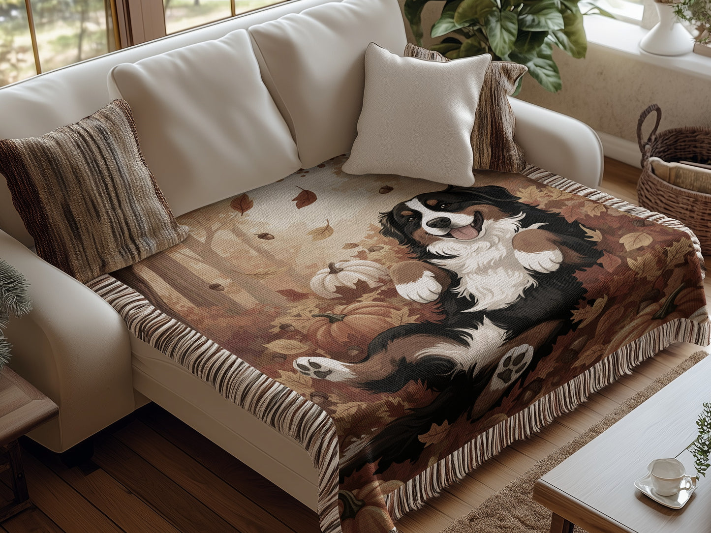 Bernese Mountain Dog with Pumpkins Blankets