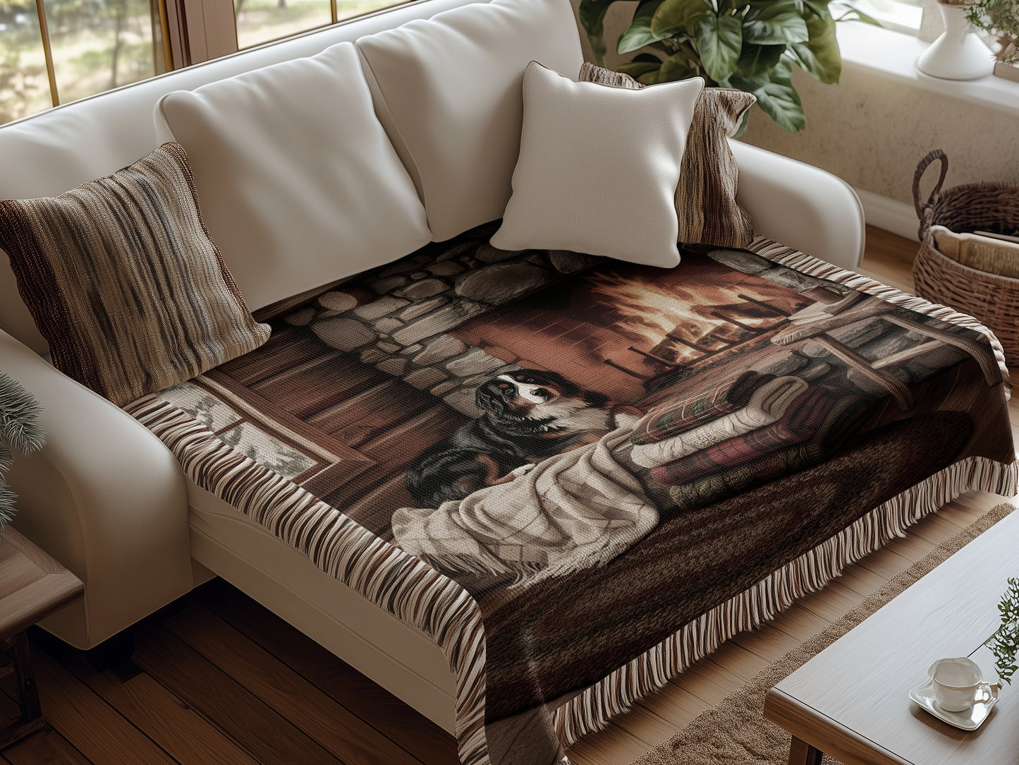 Bernese Near Fireplace Blankets