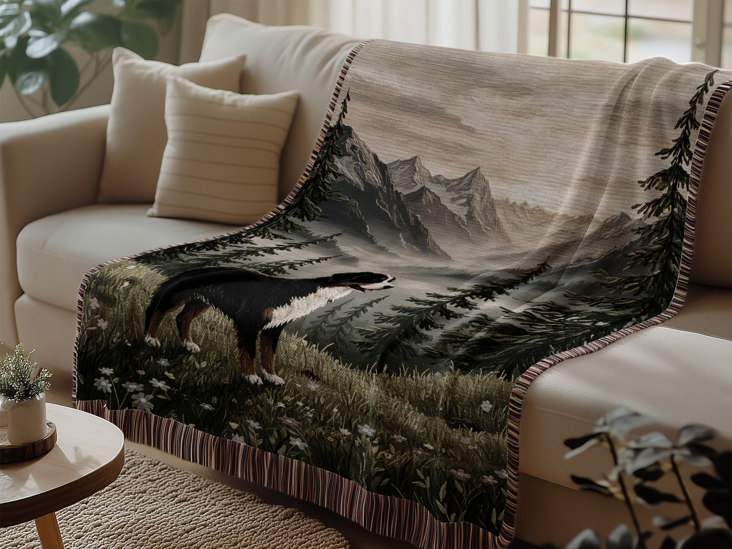 Bernese Mountain Dog Flower Field Blankets