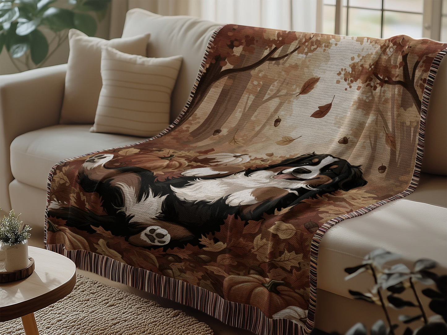 Bernese Mountain Dog with Pumpkins Blankets