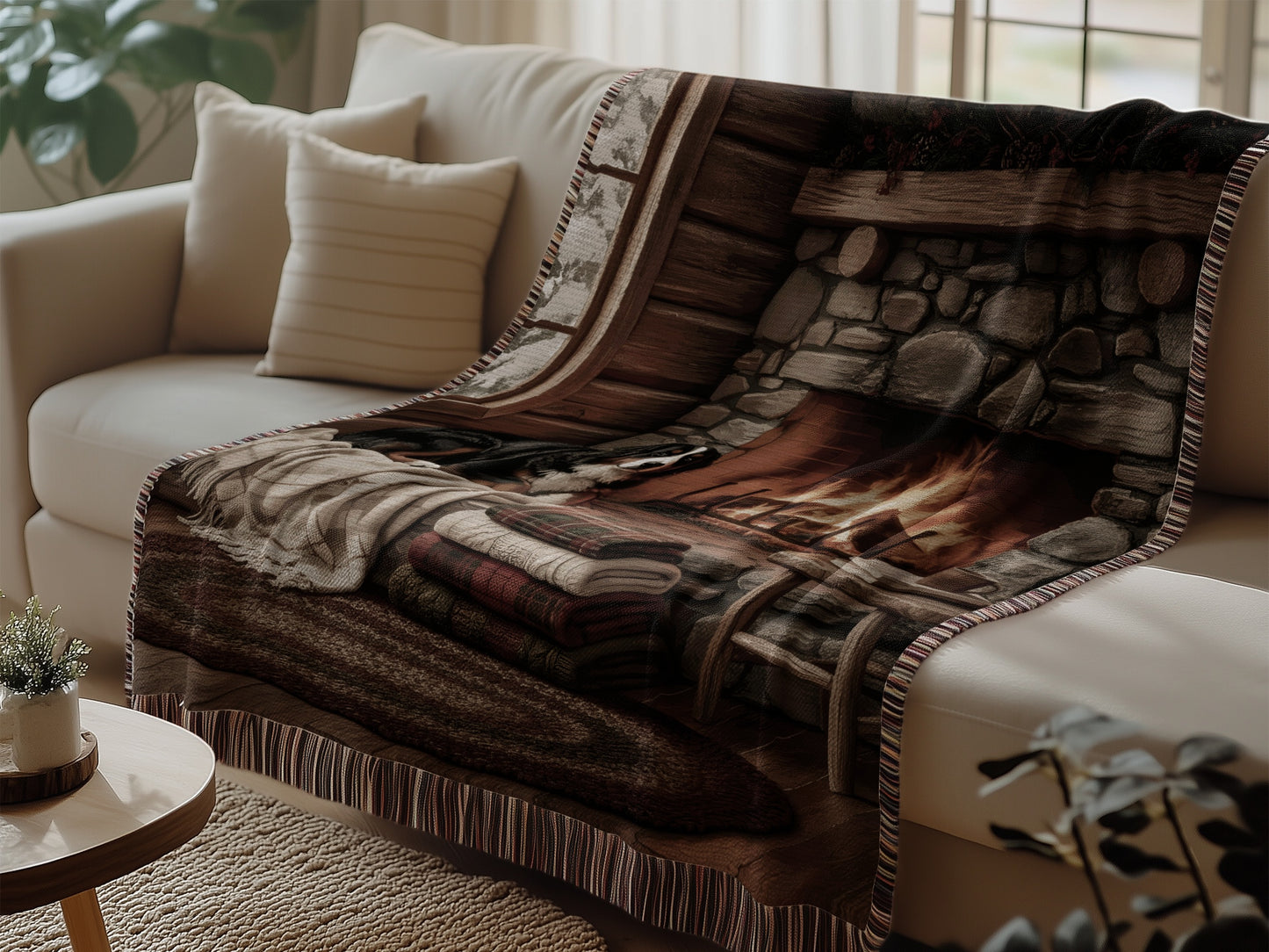 Bernese Near Fireplace Blankets