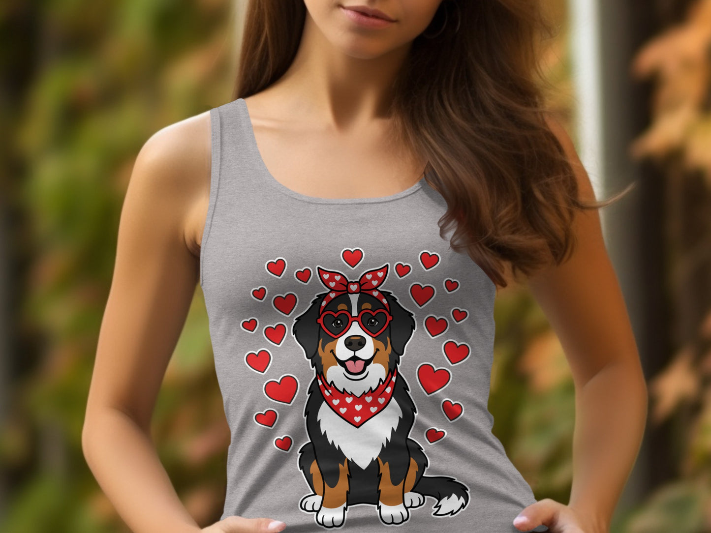 Adorable Dog with Hearts Illustration Tank Top