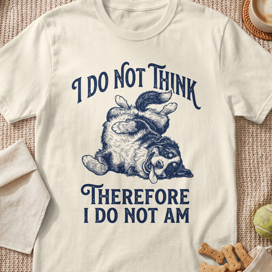 T-shirt with a distressed graphic of a dog on its back, and text.