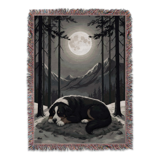 Sleeping Dog in Moonlit Forest Tapestry product