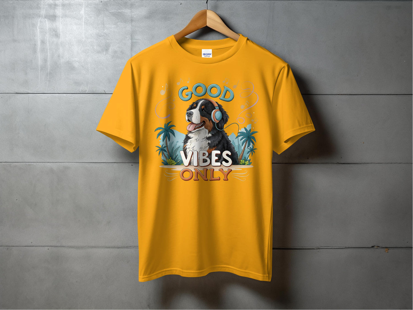 Good Vibes Only Dog with Headphones Graphic T-Shirt product