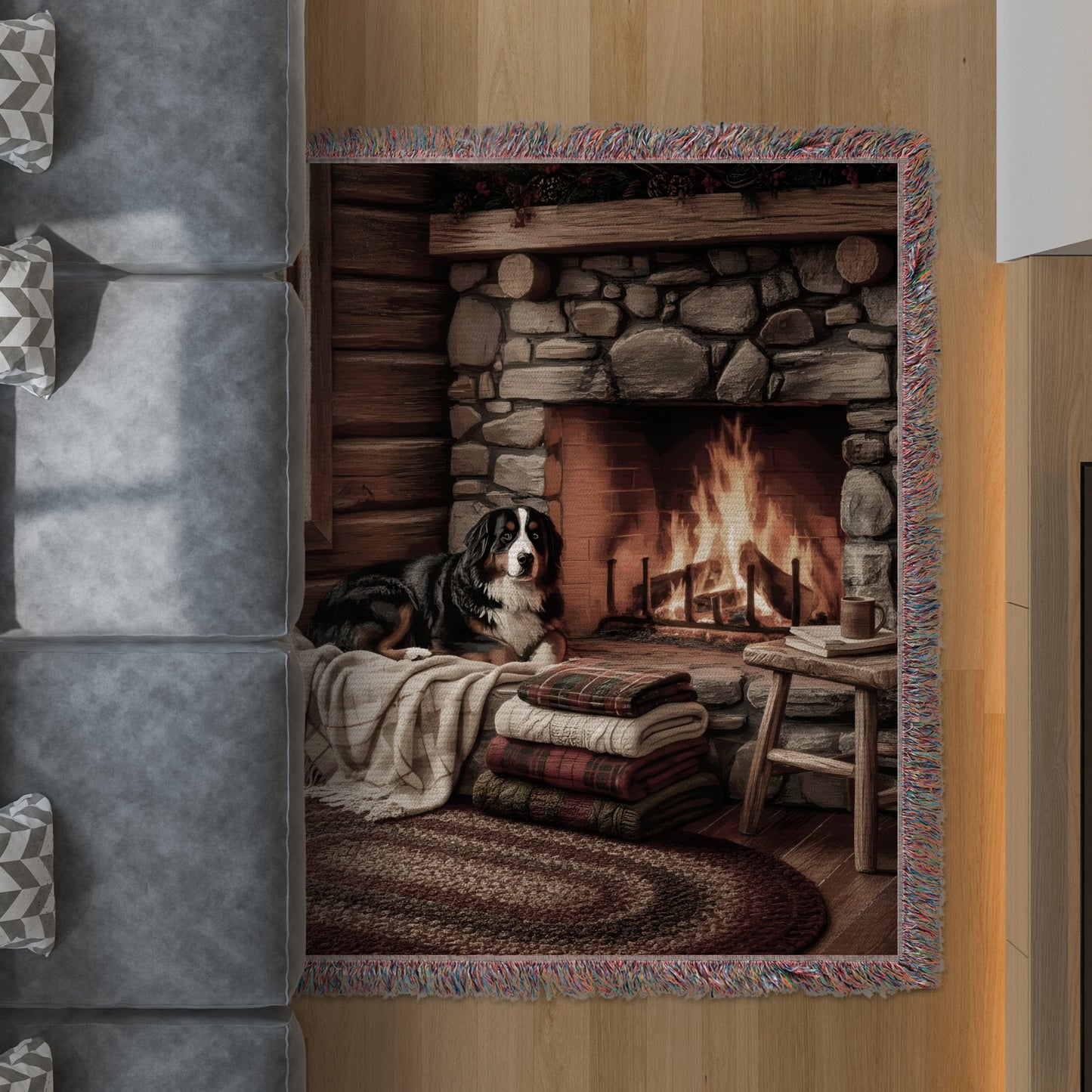 Cozy Fireplace with Dog Scene Area Rug Product
