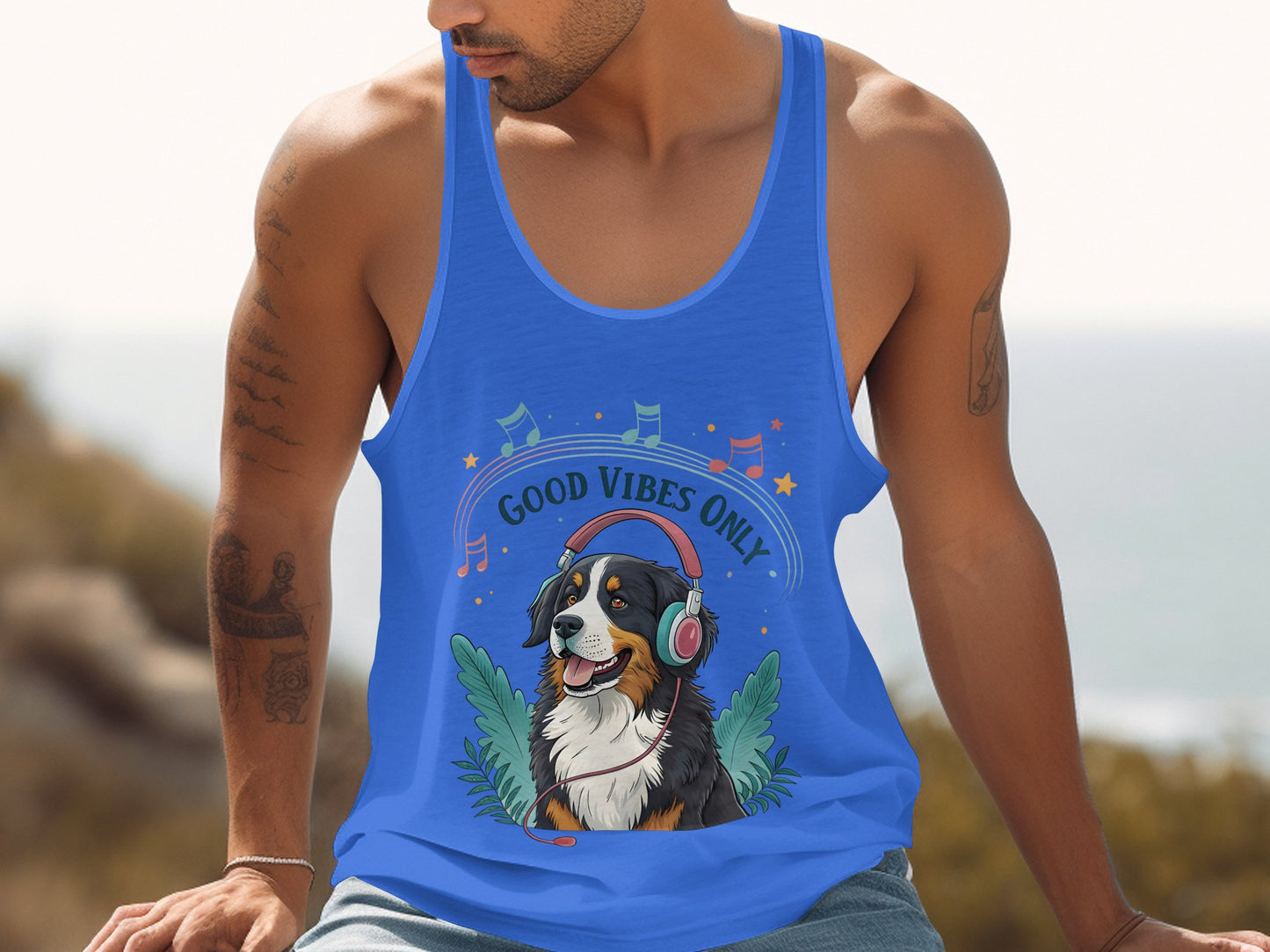 Good Vibes Only Dog with Headphones Tank Top product