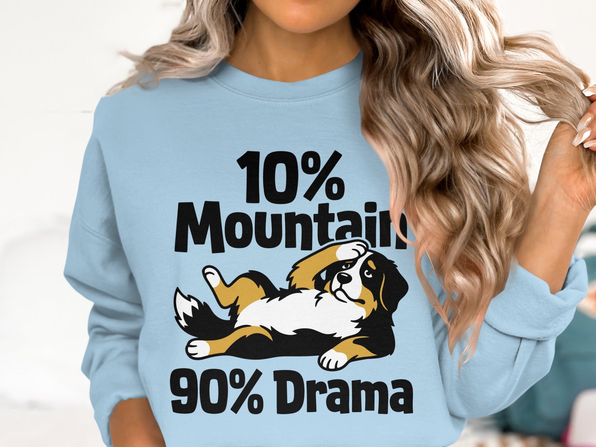 Light blue sweatshirt with text "10